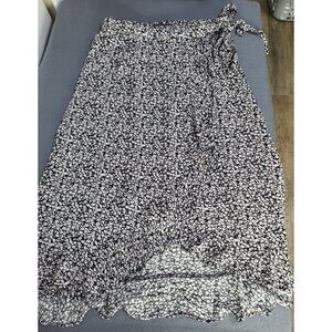 Rachel Zoe SZ 8 Floral Wrap Skirt Ruffle Whimsy Feminine Cottagecore Black White